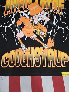 Graphic 'Cough Syrup' Cartoon Tee in Black & Orange